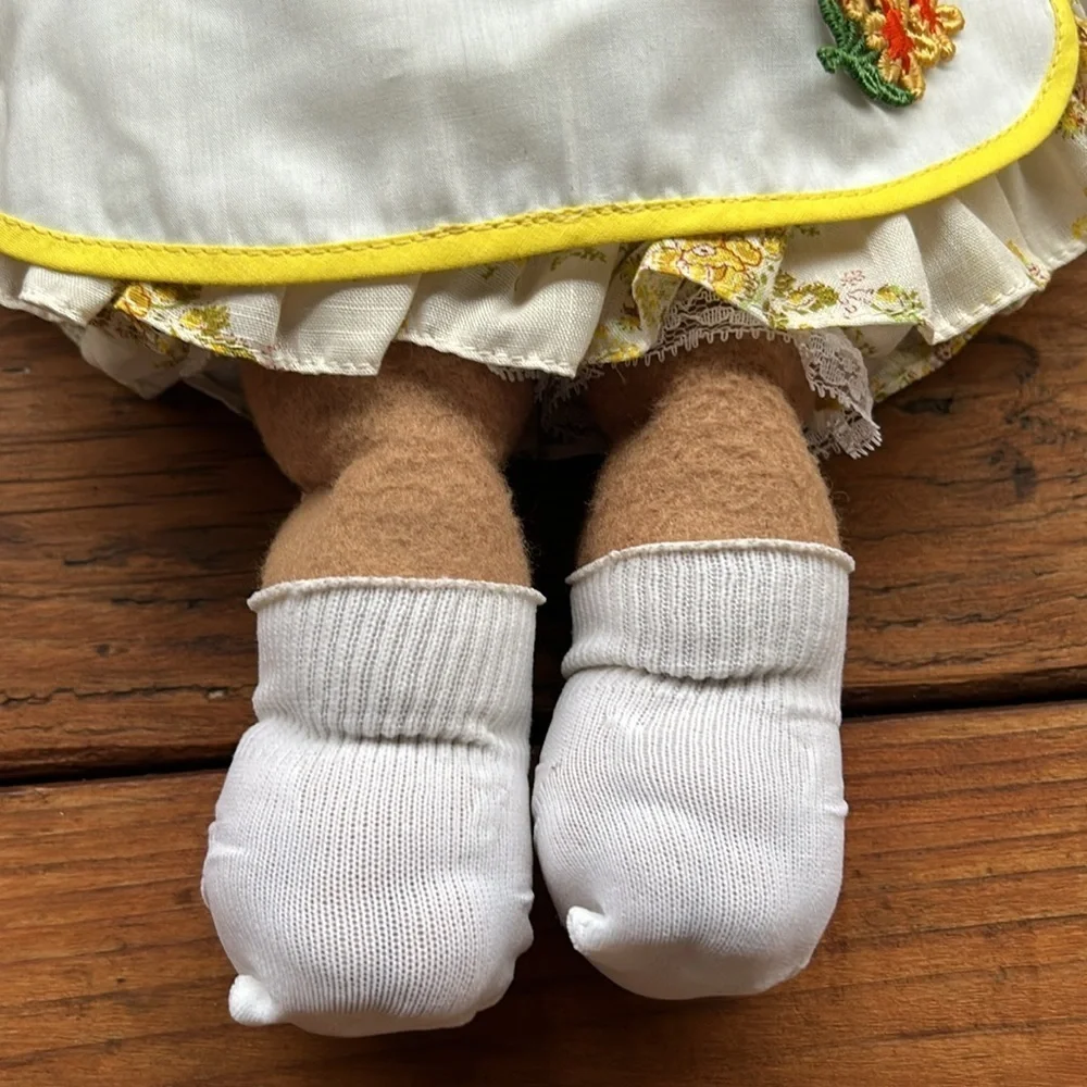 Handmade Teddy Bear with Yellow Floral Dress and Apron